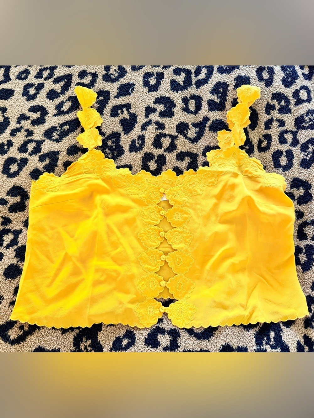 Doen Yellow Floral Lace Tank Top